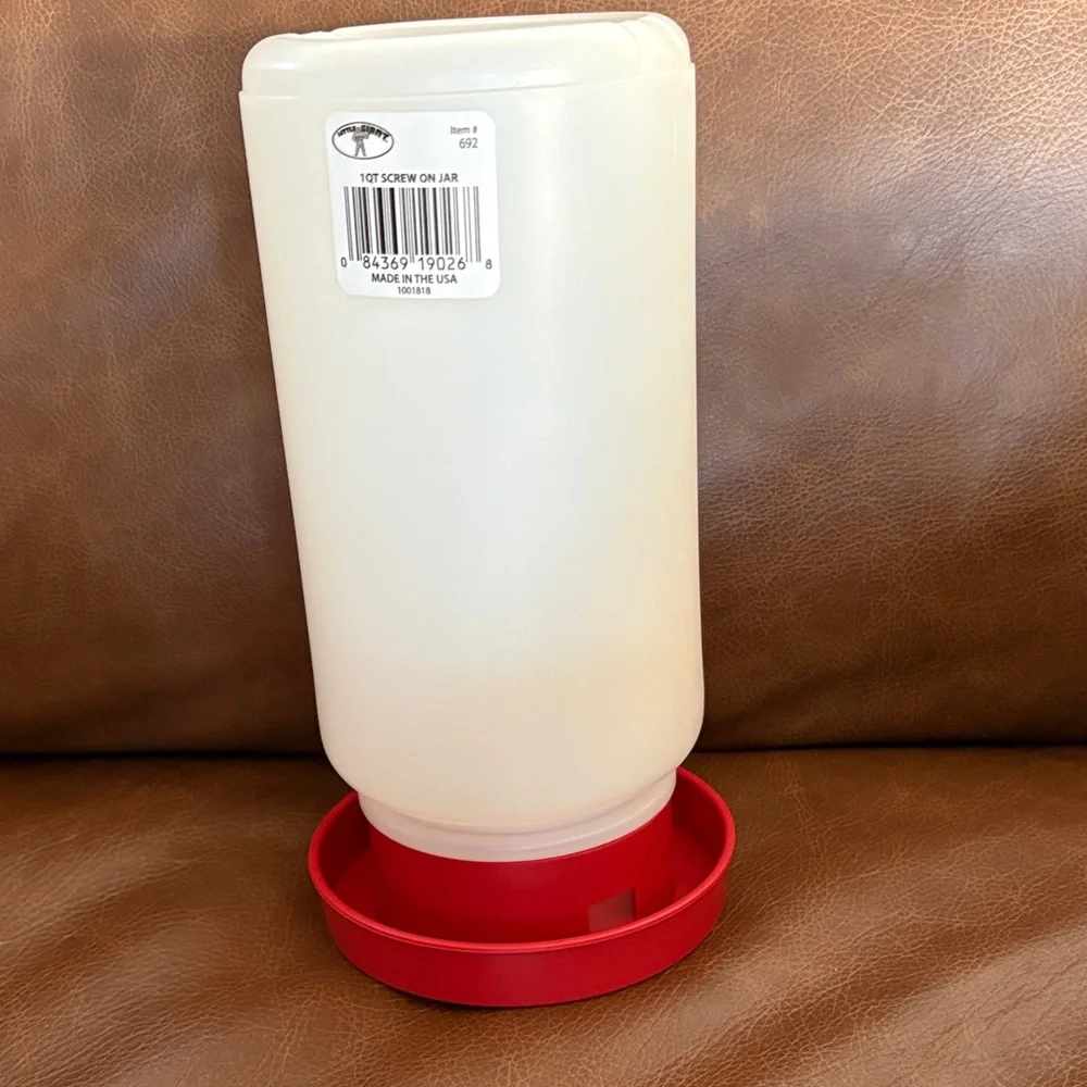 1QT Plastic Poultry Waterer - White Reservoir with Red Base